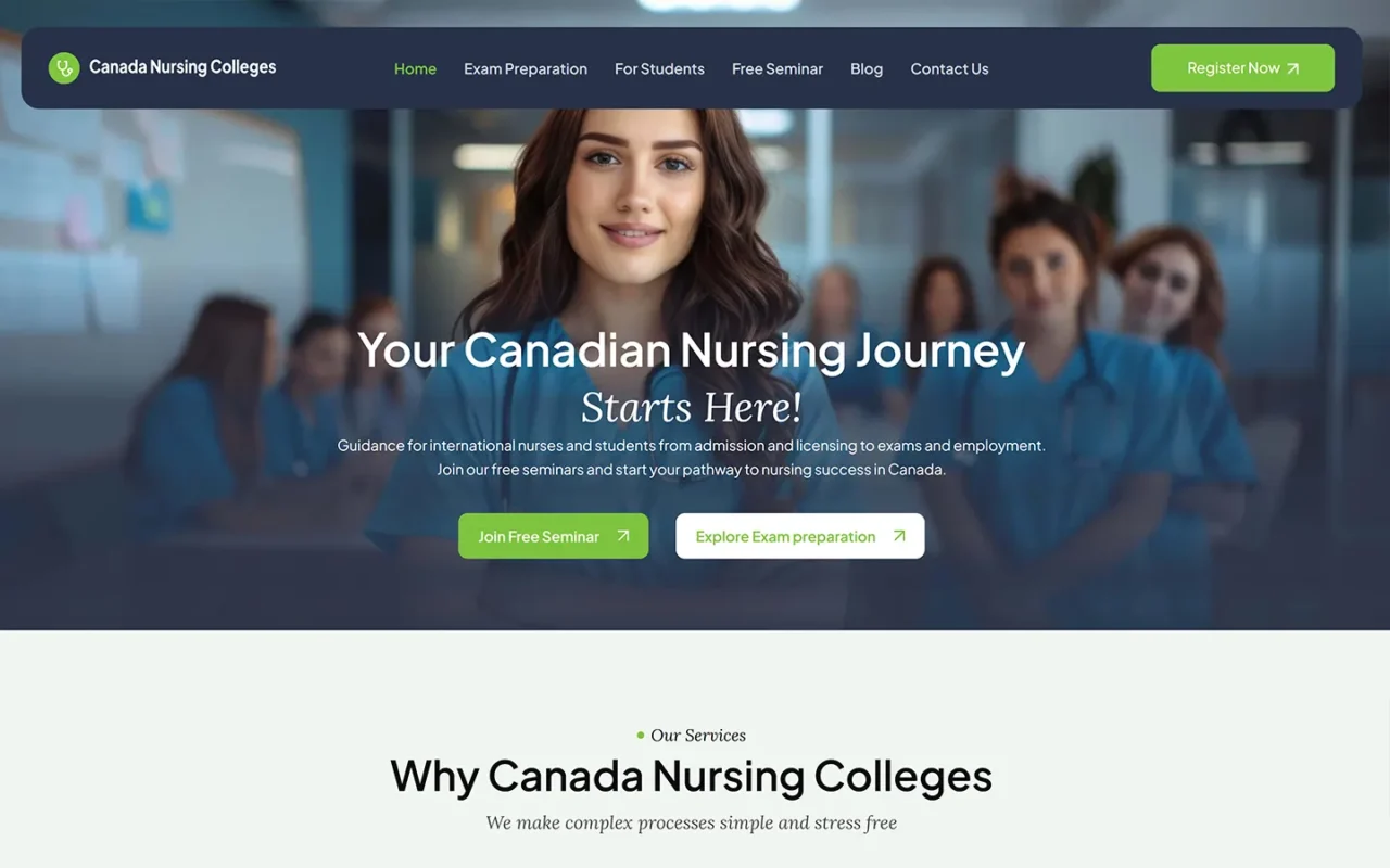 Canada Nursing Colleges website on desktop