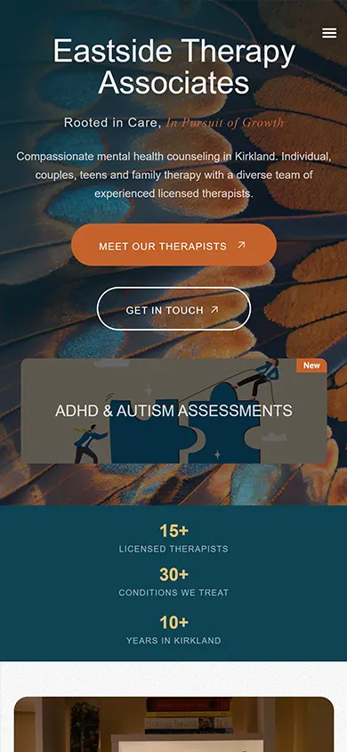 Eastside Therapy Associates website on mobile