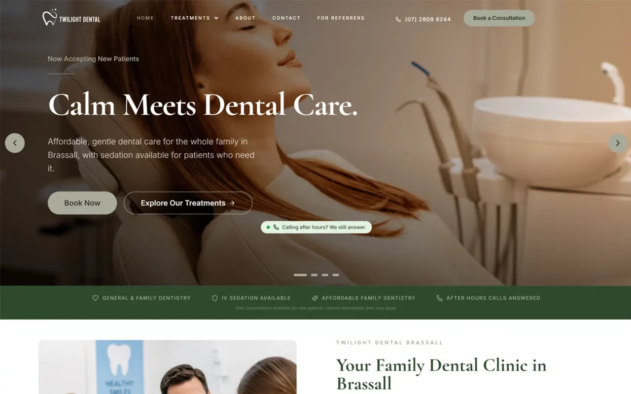 Twilight Dental website on desktop