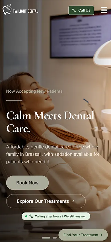 Twilight Dental website on mobile