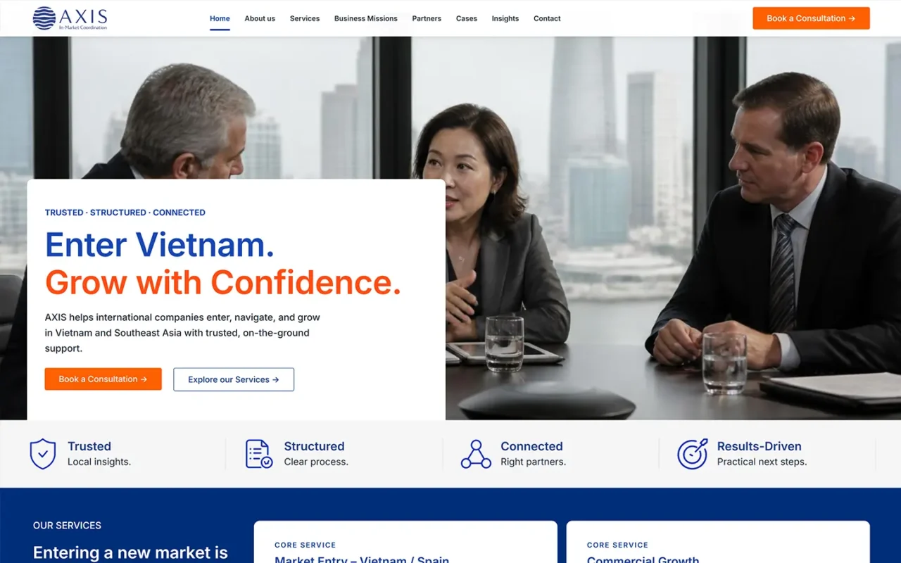 Axis Coordination website on desktop