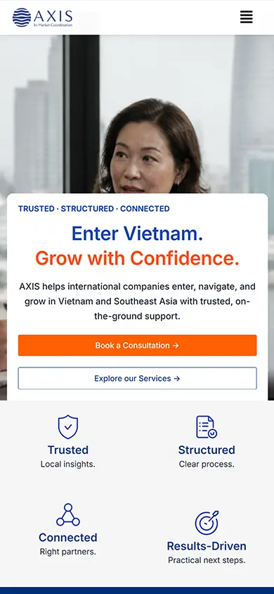 Axis Coordination website on mobile
