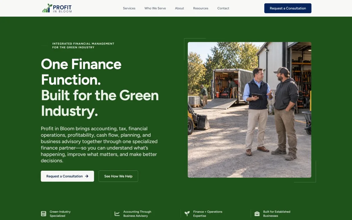 Profit in Bloom website on desktop